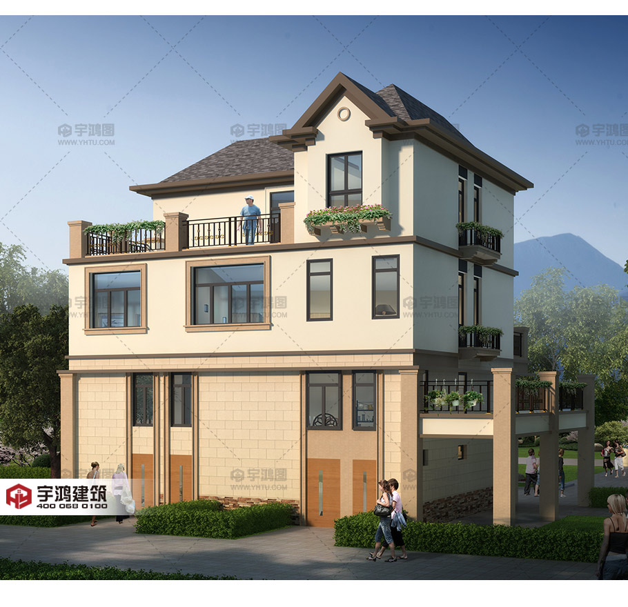 135平帶商鋪的三層美式別墅設(shè)計圖紙，精致美觀