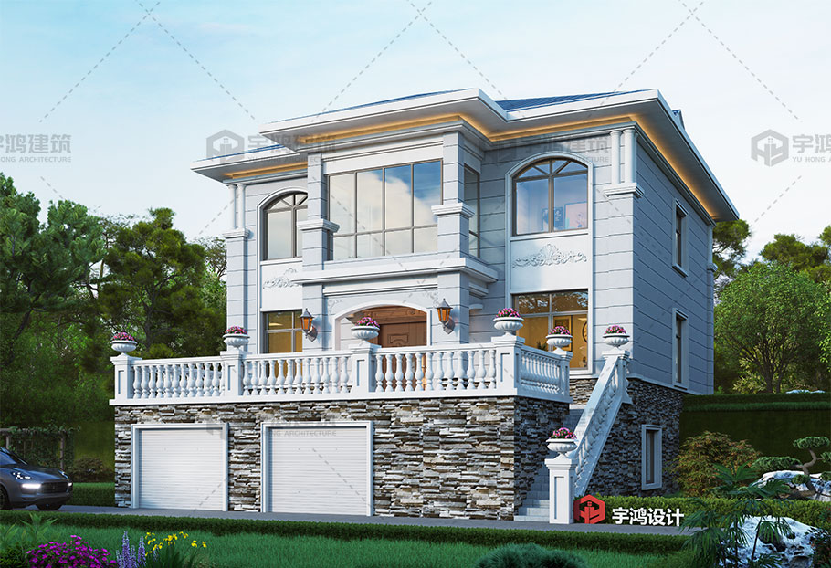 帶露臺(tái)帶車(chē)庫(kù)新中式三層別墅設(shè)計(jì)圖紙